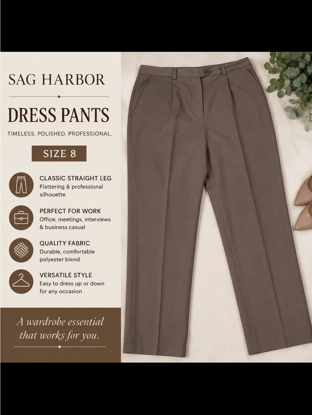 Sag Harbor Women’s Dress Pants - Taupe Brown Straight Fit